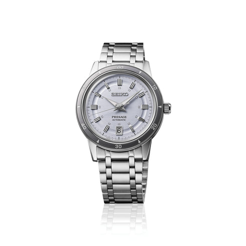 SEIKOSeiko Presage SRPL73J1 Style 60's Auto Watch - Silvery Violet Dial, Steel BraceletWATCHESEcecile
