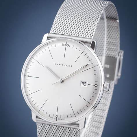 JUNGHANSJunghans Max Bill Quartz 041/4463.46 Men's Watch - 38mm Silver Dial, Stainless Steel Mesh BraceletWATCHESEcecile