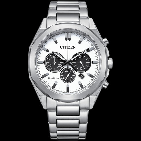Citizen CA4590-81A Eco-Drive Chronograph – White Dial, Stainless Bracelet