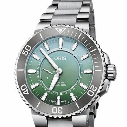 Oris Aquis Dat Watt Limited Edition II 74377344197Set Orologio da uomo - Quadrante verde, cassa in acciaio, doppio cinturino