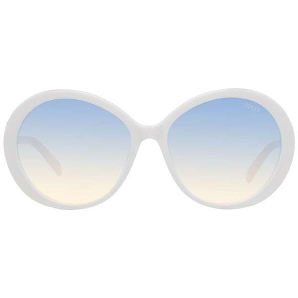 Emilio Pucci EP0164 5825P Lunettes de soleil rondes pour femme - monture en acétate blanc, verres dégradés multicolores, Ø 58mm