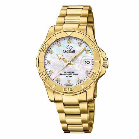 JAGUARJaguar J898/1 Women's Executive Diver Watch - Gold - Tone Stainless Steel, Mother - of - Pearl DialWATCHESEcecile