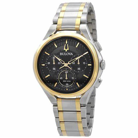Orologio da uomo Bulova CURV Chronograph - Quadrante nero, bracciale in acciaio inossidabile bicolore