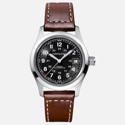 HAMILTONHamilton Khaki Field Auto H70455533 Men's Watch - Black Dial, Brown Leather StrapWATCHESEcecile
