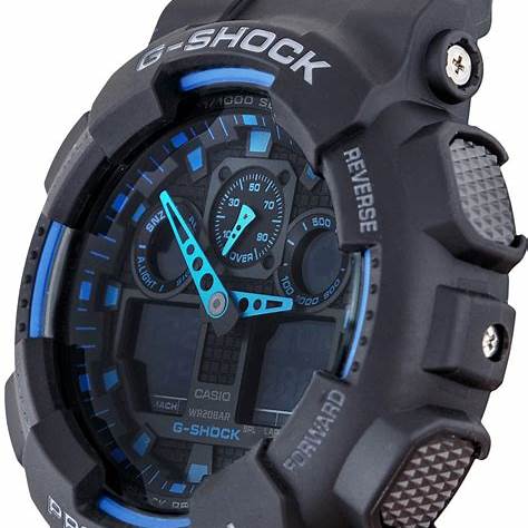 CASIO G - SHOCKCasio G - SHOCK GA - 100 - 1A2ER Men's Analog - Digital Watch – Black Resin Band, Blue Accents, 200M Water ResistanceWATCHESEcecile