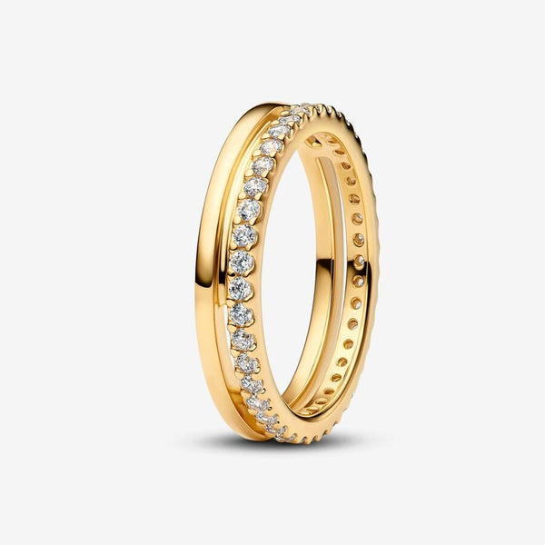 PANDORAPandora 163799C01 - 56 Double Band Ring – 14k Gold - Plated, Size 56, Pavé Cubic ZirconiaBIJOUXEcecile