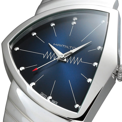 Hamilton Ventura Quartz H24411942 - 32.3mm x 50.3mm Edelstahlgehäuse, blaues Zifferblatt, blaues Alcantara-Armband