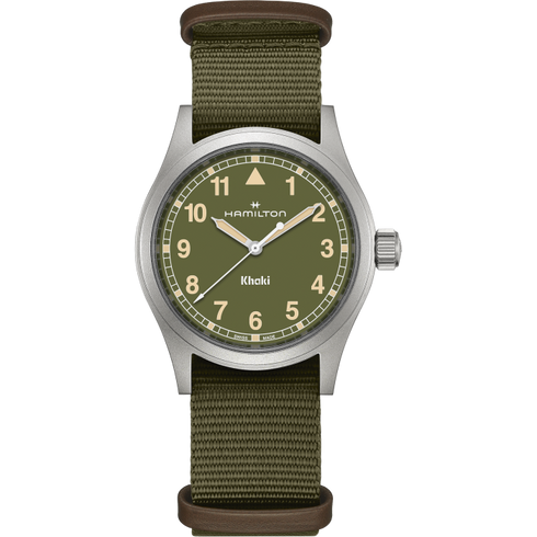 Hamilton Khaki Field Quartz 38mm H69401960 - Esfera verde, correa NATO, cristal de zafiro, 50M WR