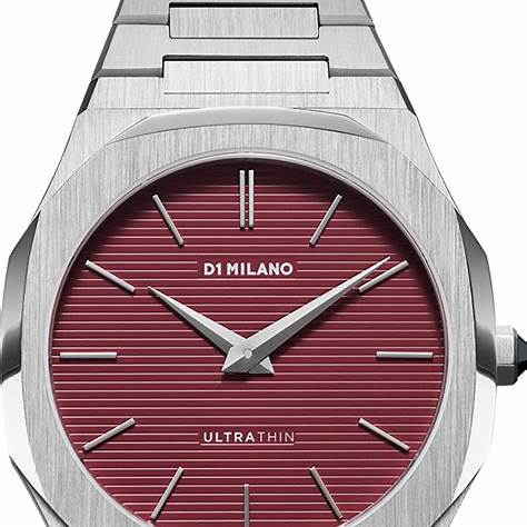 D1 Milano Ultra Thin UTBJ11 Herrenuhr - 40mm Edelstahl, rotes Zifferblatt