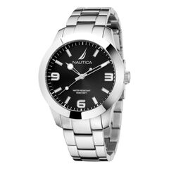 Nautica Pacific Beach NAPPBF205 Men’s Watch Set – Black Dial, 42 mm (Bracelet + Silicone Strap