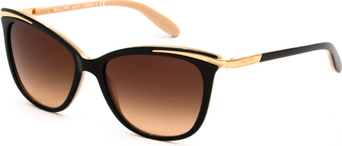Ralph by Ralph Lauren RA5203 1090/13 Women's Cat-Eye Sunglasses – Shiny Black and Nude Frame, Brown Gradient Lenses