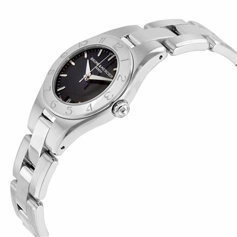 Baume & Mercier Linea MOA10010 Orologio al quarzo da donna - Quadrante nero, bracciale in acciaio inossidabile