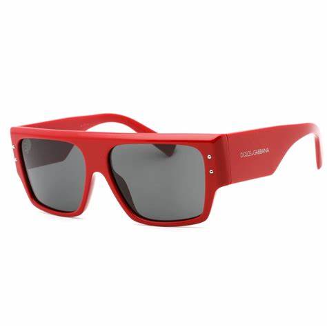 Dolce & Gabbana DG4459 3096/87 56 Gafas de sol cuadradas para mujer - montura roja, lentes gris oscuro