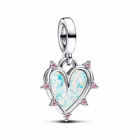 PANDORAPandora 793434C01 Friendship Opalescent Double Dangle Charm - Sterling Silver with Pink Lab - Created OpalBIJOUXEcecile