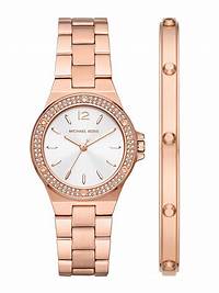 Michael Kors MK1073SET Montre et bracelet en or rose pour femme - Accents en cristal pavé