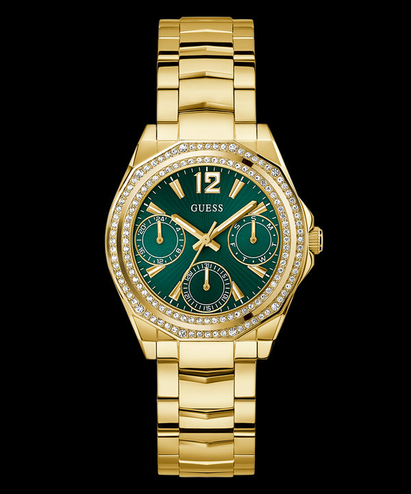 Guess GW0685L5 Women’s Ritzy Multi-Function Gold Watch – Green Dial, Crystal Bezel