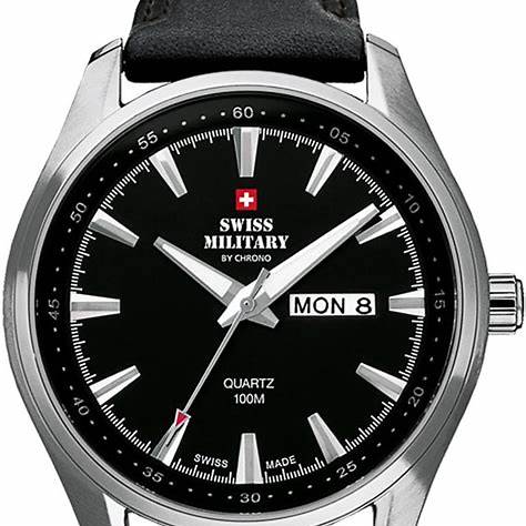 SWISS MILITARYSwiss Military by Chrono SM34027.05 Men's Analog Quartz Watch - Black Dial, Stainless Steel Case, Leather StrapWATCHESEcecile