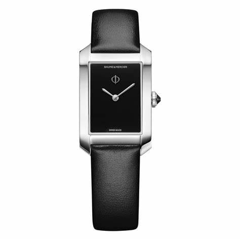 Baume & Mercier Hampton Women's Quartz Watch M0A10760 – 35 x 22 mm Stainless Steel Case, Black Lacquered Dial, Black Calfskin Strap