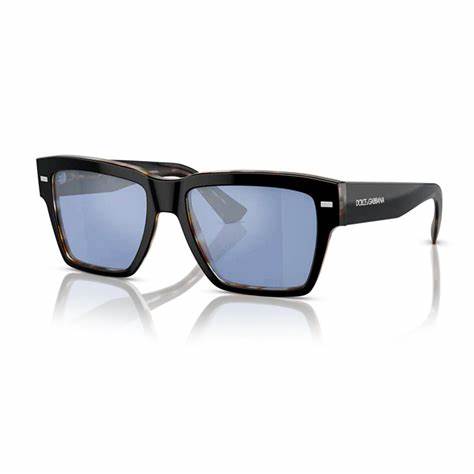 Dolce & Gabbana DG4431 34031U 55 Gafas de sol cuadradas unisex - montura Habana negro sobre gris, lentes espejadas azul claro
