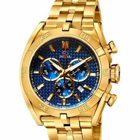 Jaguar Men's Swiss Quartz Chronograph Watch - Model J853/3, Gold-Tone Stainless Steel Case, Blue Dial, Sapphire Crystal