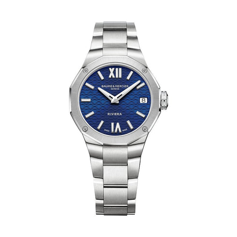 BAUME&MERCIERBaume & Mercier Riviera MOA10727 Women's Quartz Watch - 33mm Stainless Steel Case, Blue Dial, Stainless Steel BraceletWATCHESEcecile