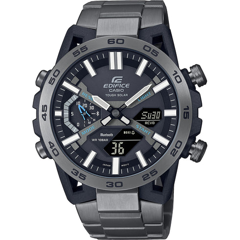 Casio Edifice ECB-2000DD-1AEF Reloj analógico digital con energía solar para hombre - Esfera negra, Brazalete de acero inoxidable