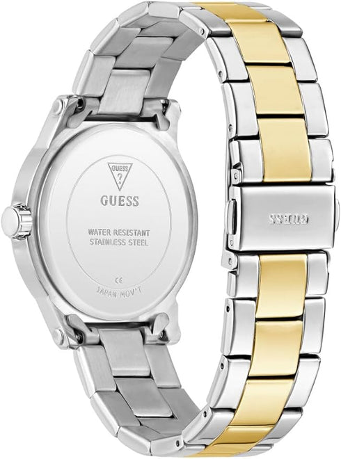 Guess Annette GW0861L4 Women’s 36 mm Two‑Tone Quartz Watch – Green Dial, Crystal Bezel, Recycled Steel