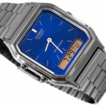 CASIO & VINTAGECasio Vintage AQ - 230EGG - 2AEF Unisex Analogue - Digital Watch – Blue Dial, Grey Stainless Steel BandWATCHESEcecile