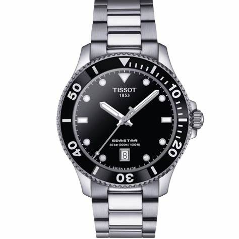 Tissot Seastar 1000 Reloj de cuarzo para hombre T120.410.11.051.00 - Esfera negra, Brazalete de acero inoxidable
