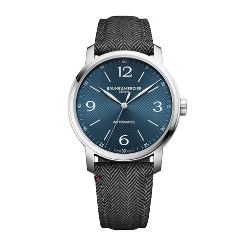 BAUME&MERCIERBaume & Mercier Classima MOA10708 Men's Automatic Watch - 42mm Stainless Steel Case, Peacock Blue Sun Satin Dial, Chevron Pattern, Dual StrapsWATCHESEcecile
