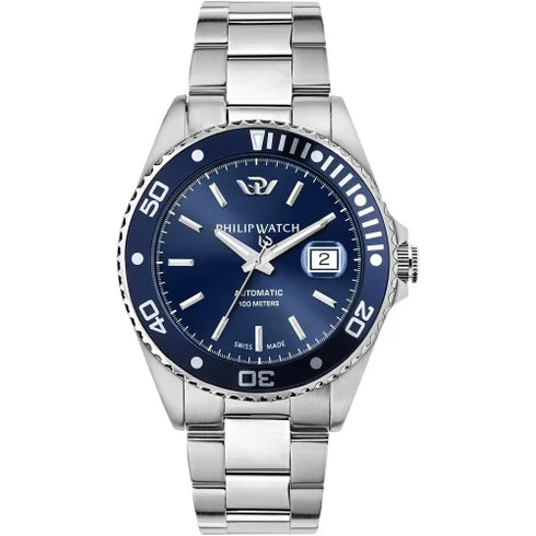 Philip Watch R8223597034 Caribe Sport Men's Watch – 42mm, Blue Dial, Automatic, Steel Bracelet