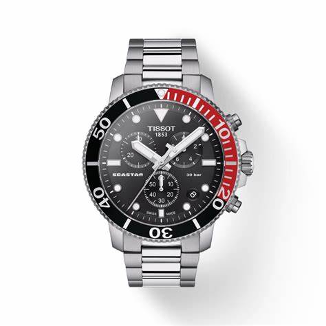 TISSOTTissot Seastar 1000 Chronograph Men's Watch - Black Dial, Stainless Steel BraceletWATCHESEcecile