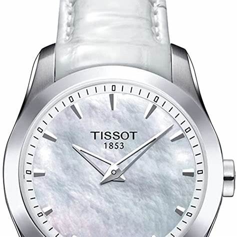 TISSOTTissot Couturier Secret Date Women's Watch - Mother - of - Pearl Dial, Stainless Steel Case, White Leather StrapWATCHESEcecile