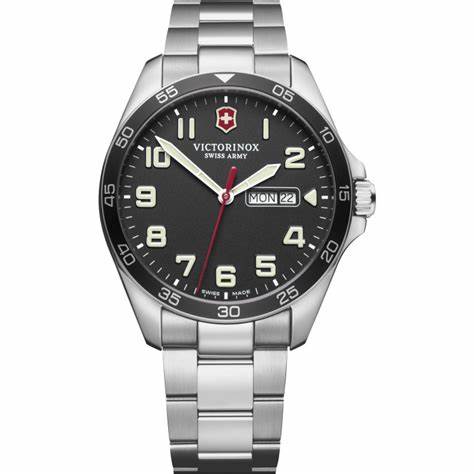 VICTORINOXVictorinox Fieldforce Men's Watch V241849 – Black Dial, Stainless Steel BraceletWATCHESEcecile