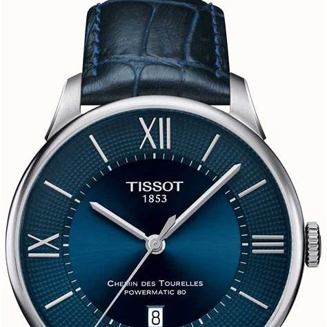 TISSOTTissot Chemin des Tourelles Powermatic 80 Men's Watch - Blue Dial, Stainless Steel Case, Blue Leather StrapWATCHESEcecile