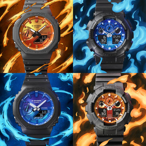 Casio G-Shock GA-2100FL-1AER Herrenuhr - Gehäuse aus schwarzem Kunstharz, Zifferblatt mit Flammenmuster, 45 mm