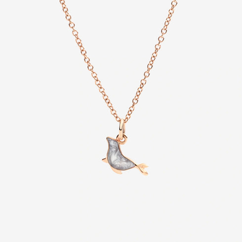 DoDo Seal Charm DMC4002SEALSEPG9R – 9K Rose Gold with Grey Enamel, Black Cord Included