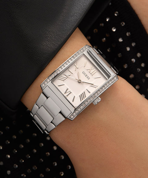 Guess Bonnie GW0874L1 Women’s Silver‑Tone Tank Watch – 27 mm