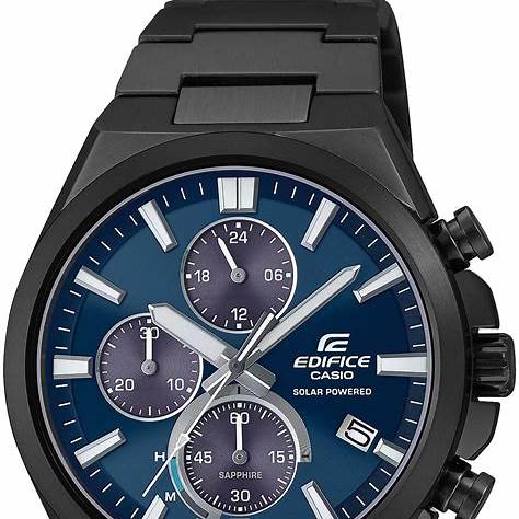 CASIO EDIFICECasio Edifice EFS - S630DC - 2AVUEF Men's Solar Chronograph Watch - Blue Dial, Black Ion - Plated Stainless Steel BraceletWATCHESEcecile