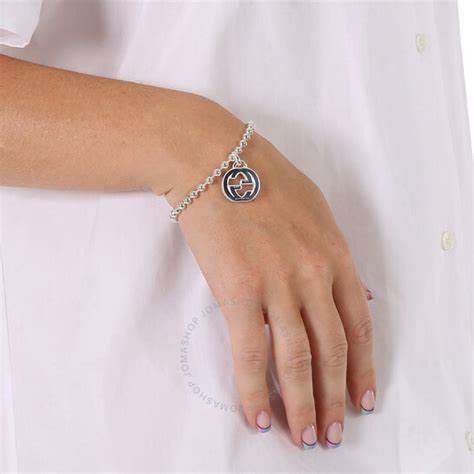 Gucci Pulsera de cuentas entrelazadas G de plata de ley - Tamaño 18cm