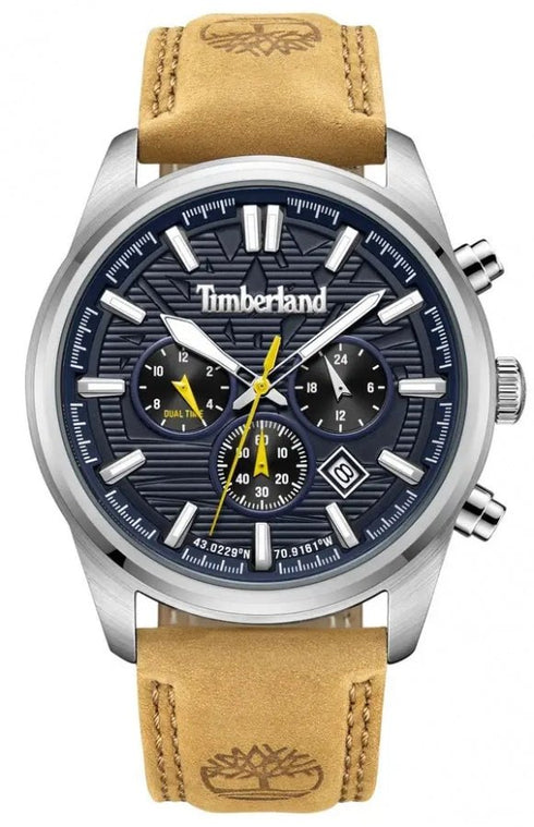TIMBERLANDTimberland Northbridge TDWGF0009602 Men's 45mm Blue Dial Chronograph Watch – Brown Leather StrapWATCHESEcecile