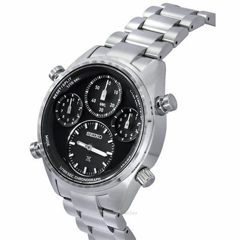 Seiko Prospex SFJ003P1 Reloj Cronógrafo Solar Hombre - Esfera Negra, Brazalete Acero Inoxidable