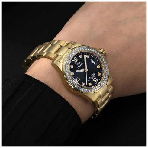 Jaguar Executive J895/4 Reloj de buceo de cuarzo para mujer - Acero inoxidable dorado, esfera negra con cristales