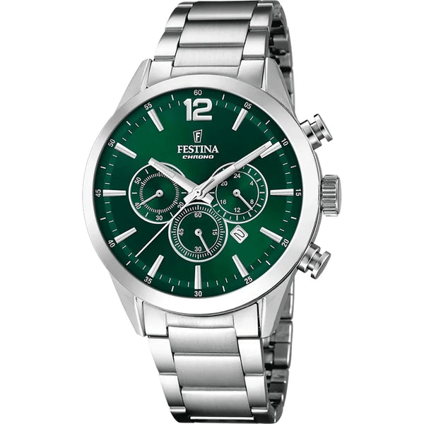 FESTINAFestina F20343/B Timeless Chronograph – Green Dial, Stainless Steel, 43mmWATCHESEcecile
