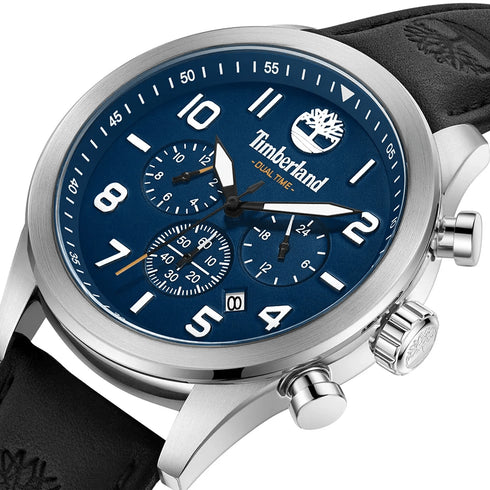TIMBERLANDTimberland Ashmont TDWGF0009702 Men's 46mm Blue Dial Chronograph Watch – Black Leather StrapWATCHESEcecile