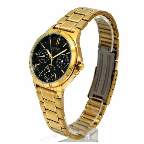 CASIO & VINTAGECasio LTP - V300G - 1AUDF Women's Watch - Black Dial, Gold - Tone Stainless Steel BraceletWATCHESEcecile