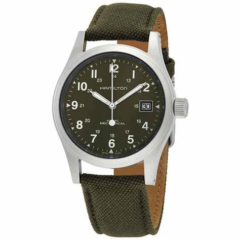 Hamilton Khaki Field Mechanical H69439363 - 38mm Stainless Steel, Green Dial, Green NATO Strap