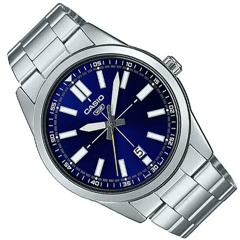 CASIO & VINTAGECasio MTP - VD02D - 2EUDF Men's Analog Watch - Stainless Steel, Blue Dial, Date DisplayWATCHESEcecile