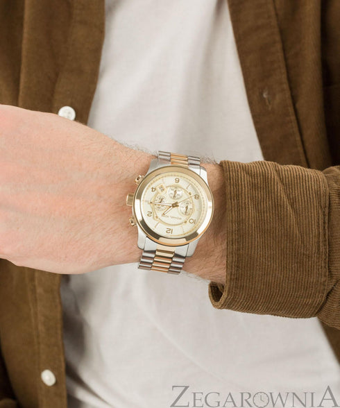 Michael Kors Runway MK9075 Herrenuhr - zweifarbiger Edelstahl, goldenes Zifferblatt