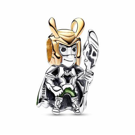 Pandora Charm Marvel Loki 762764C01 - Argento 925 e placcato oro 14k, smalto verde